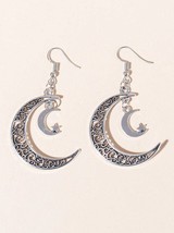 Dual Crescent Moon Dangle Earrings - £7.23 GBP
