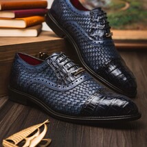 John Exotic Classic Dress Oxford Woven Calfskin Crocodile Shoes Navy image 6