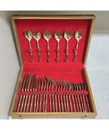 Vintage TBM 60s THAILAND Bamboo Gold Finish Bronze Flatware 30pc Serves ... - $182.69 CAD