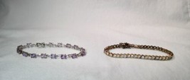 Sterling Silver Gold Vermeil CZ Amethyst Tennis Bracelets - Lot of 2 - K1116 - £38.68 GBP