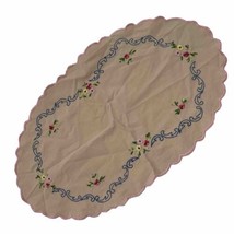 Embroidered Doily Antique White Pink Scalloped Edge Flowers Table Scarf ... - £7.61 GBP