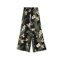 Beach Retro Women Printing flowers Wide Leg Green Pants with pockets xxs... - £23.19 GBP