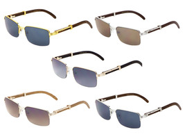 Executive Slim Semi Rimless Sunglasses Faux Metal Wood Classic Retro Designer - £6.05 GBP+