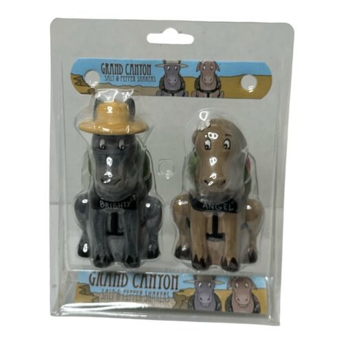 Grand Canyon Salt And Pepper Shakers Donkey Gray Tan Straw Hat Souvenir - $13.10