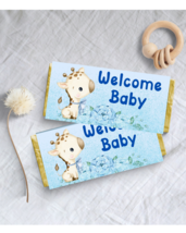 12 Baby Shower Giraffe DIY Customized Candy Bar Wrappers w Foil &amp; Clear ... - £18.83 GBP