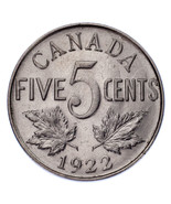 1922 Variété Far Jante Canada Cinq Centimes 5C (About UNC , Au État) Km #29 - $71.62