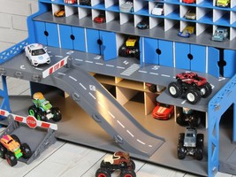Toy garage for tiny toy cars 1:64 scale with ramps road markings gates - £220.76 GBP