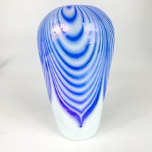 OBG Iridescent Signed Blue Pulled Feather Art Glass Bud Vase - £38.65 GBP