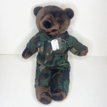 US Army Plush Bear Forces of America Brown Stuffed Animal Camo Vintage 1989 18&quot; - £15.31 GBP
