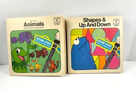 Vntg Sesame Street 45 Records &amp; Book - All About Animals / Shapes &amp; Up a... - £9.95 GBP