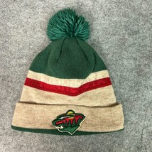 Minnesota Wild Mens Hat Cap Green Beige Adidas Beanie Pom Logo Ice Hocke... - £15.03 GBP