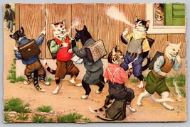 Vintage anthropomorphic cat kitties smoking bad boys delinquents Postcard - £12.65 GBP