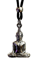 Buddha Pendant Sitting Buddha Meditating Silver Tone Beaded Corded Necklace Uk - £5.06 GBP