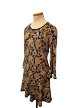 Michael Kors Size M 8 10 Washable Stretch Poly Blacke &amp; Gold Paisley Dre... - $14.84