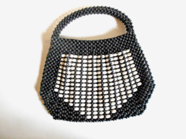 Vintage Beaded Black &amp; White Purse w/Handle - £11.83 GBP