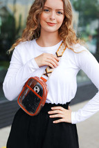 Rust &amp; Clear Cross Body Bag with Embroidered Strap - £14.10 GBP