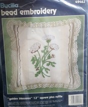 Vintage Bucilla Bead Embroidery Golden Blossoms 12&quot; Square Pillow Kit #4... - $15.83