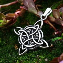 Mens Silver Viking Celtic Knot Pendant Protection Necklace Stainless Steel 24&quot; - £7.93 GBP