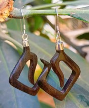 Artisan Crafted Sterling Silver and Wood Long Square Shape Jewelry Earri... - $24.50