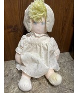 Vintage Eden Toys Plush Baby Doll lace Bonnet Blonde Pink dress roses 14” - $11.99