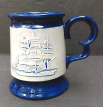 Vintage Blue and White Father&#39;s Day Mug with Sailing Ship and Father Poem 1980 - £15.02 GBP
