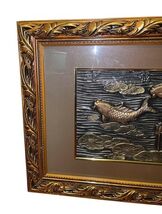 Vintage Koi Fish Wall Art Framed Relief Panel Asian Decor 43x18 Luck Feng Shui image 2