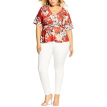 City Chic Womens Plus S/16 Red Floral Seduction VNeck Twist Front Top NWT AF42 - £29.41 GBP