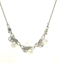 Vtg Signed A &amp; Z Sterling Art Deco Moonstone and Topaz Chain Link Necklace sz 16 - £59.34 GBP