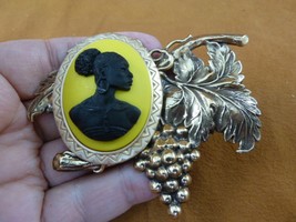 CA20-144 RARE African American LADY yellow + black CAMEO grapes Pin Pendant - £27.83 GBP