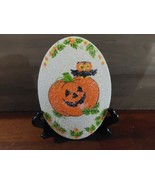 Chalkware Decoupage Halloween Owl Pumpkin Sugar Frosted Wall Plaque 1970... - £32.79 GBP