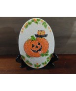 Chalkware Decoupage Halloween Owl Pumpkin Sugar Frosted Wall Plaque 1970... - €36,37 EUR