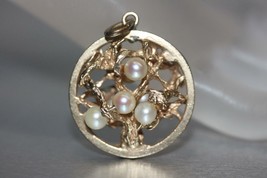Vintage 14K Yellow Gold 3D &quot;Tree of Life&quot; Pearl Charm Pendant Necklace 8.3 Grams - £295.17 GBP