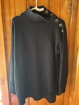 Classic Black Mock Neck Sweater Decorative Button Shoulder Detail Anthro... - $698.22 MXN