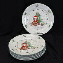 Meiwa Xmas Tree Bear Dinner Plates 10.75&quot; Set of 6 - £28.97 GBP