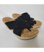 Minnetonka Becka Suede Wedge Platform Toe Loop Sandals Black Leather Size 9 - $470.80 MXN