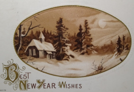 New Years Postcard Country Church Lake Moon Scenic NY72 Vintage 1918 Henderson - £12.14 GBP