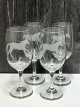 4 Etched Wine Glasses w Galloping Horse Equestrian - $74.25