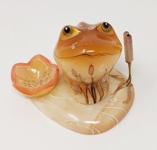 Ukranian Frog On a Lily Pad w Reeds Figurine Hand-painted Odessa Paperweight - £62.00 GBP