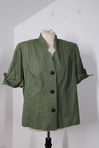 Vtg Miss Dorby 16 Green Linen Rayon Short Sleeve Button Top - £17.10 GBP