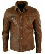 Camicia in vera pelle di agnello marrone da uomo fatta a mano elegante... - $220.69 CAD+