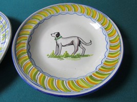 Majolica Italian 2 Dog Decorated Platters Hand Painted 11 1/2&quot; [*] - £98.06 GBP