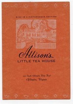 Allison&#39;s Little Tea House Menu Arlington Virginia 1948 - £66.61 GBP