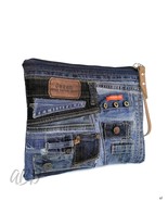 Upcycled Denim Patchwork Clutch Bag: Handmade Jean Purse with Leather Wr... - €94,53 EUR Upcycled Denim Patchwork Clutch Bag: Handmade Jean Purse with Leather Wr... - €94,53 EUR