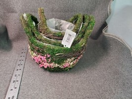 Transpac Natural Twig Moss Flowers Baskets, Set Of 3 NWT - £11.25 GBP