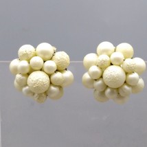 Vintage Bead Cluster Earrings, Classic White Floral Clip Ons from Mid Century - £19.79 GBP