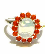 Ethiopian Opal Oval &amp; Orange Fire Opal Cocktail Ring, Silver, Size 8, 2.10(Tcw) - £107.89 GBP
