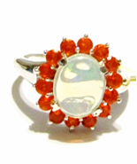 ETHIOPIAN OPAL OVAL &amp; ORANGE FIRE OPAL COCKTAIL RING, SILVER, SIZE 8, 2.... - $135.00