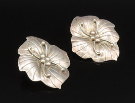 CAROL FELLEY 925 Silver - Vintage Beaded Etched Floral Drop Earrings - EG11962 - £92.12 GBP