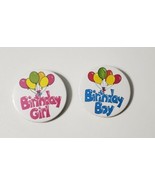 Vintage Lot of 2 &quot;BIRTHDAY GIRL&quot; &amp; &quot;BIRTHDAY BOY&quot; Pinback Buttons Girl a... - $13.46 CAD