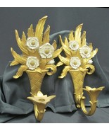 Pair of 1970&#39;s ornate gold flowers wall sconces - $1,229.12 MXN